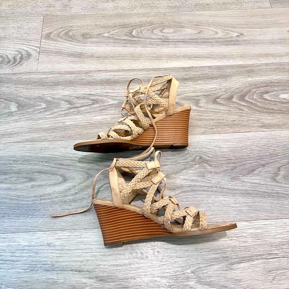 Women's Tan Wedge Sandals - Picture 1 of 7
